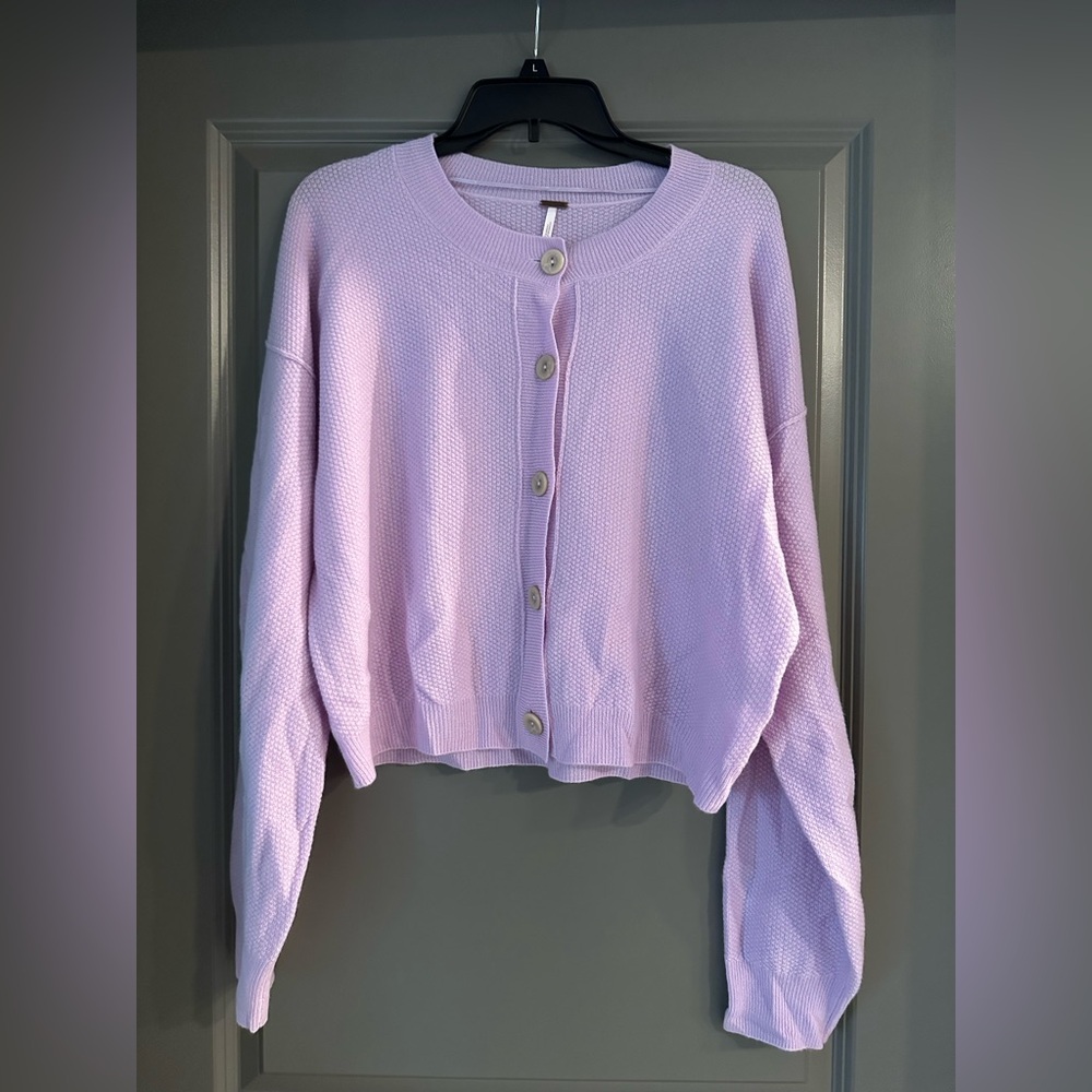 Free People 100% Cashmere Lavender Button-Up Women's Sweater